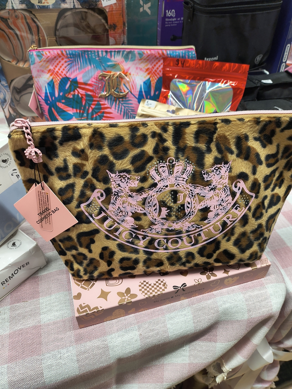 Juicy Couture Leopard Print Cosmetic Pouch with Pink Logo